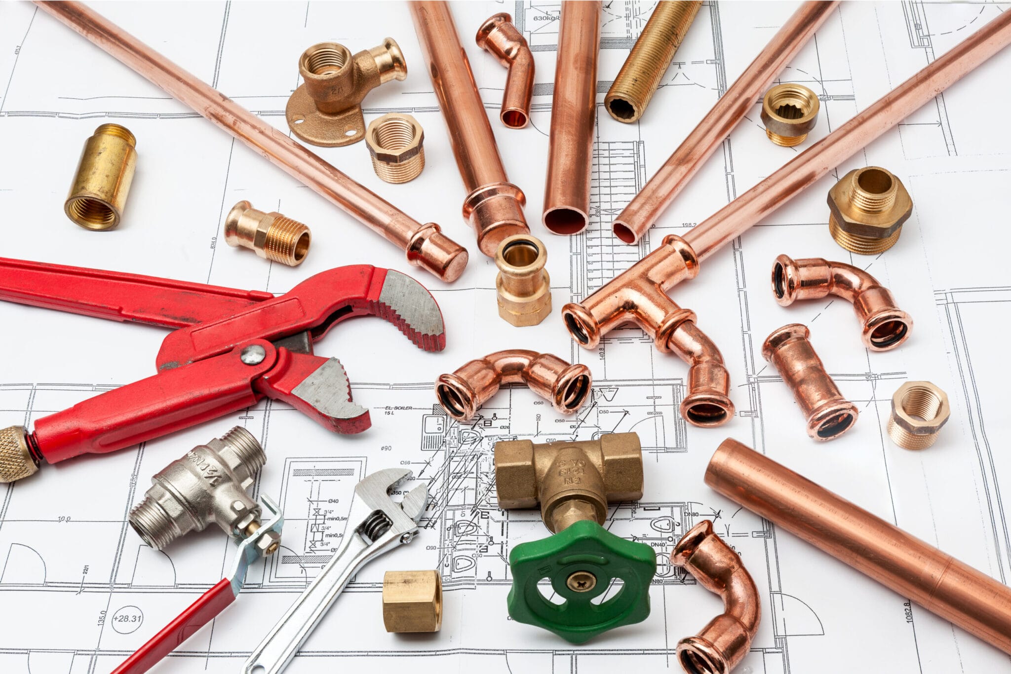 Copper pipe fittings and plumbing parts for Merritt Island, Florida repairs